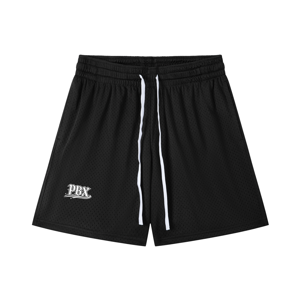 PBX Black Mesh Drawstring Shorts