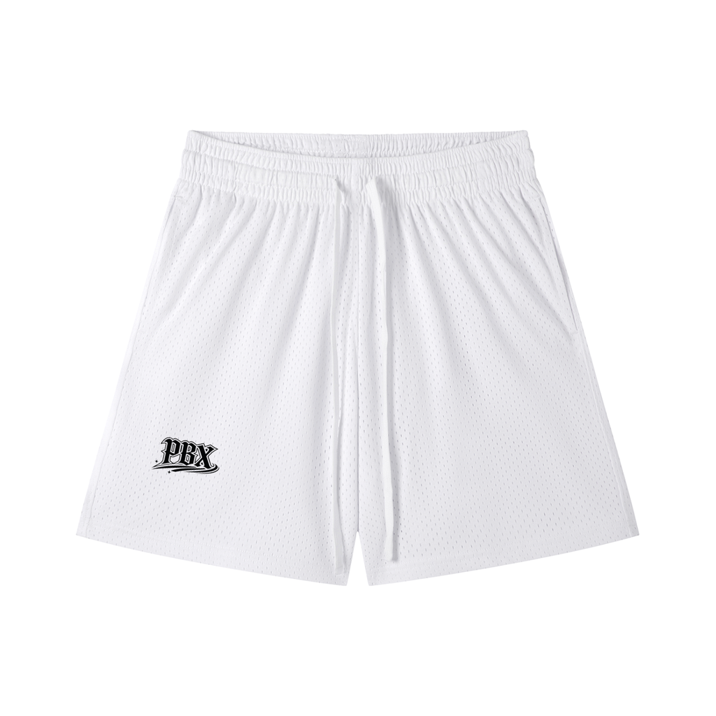 PBX White Mesh Drawstring Shorts